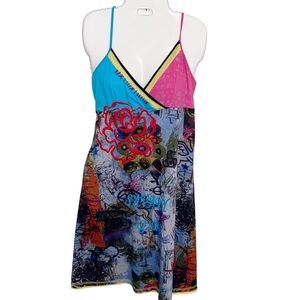 Neslay Paris Dress Womens Medium Vintage Art Wear 90s Y2K Embroidered Babydoll